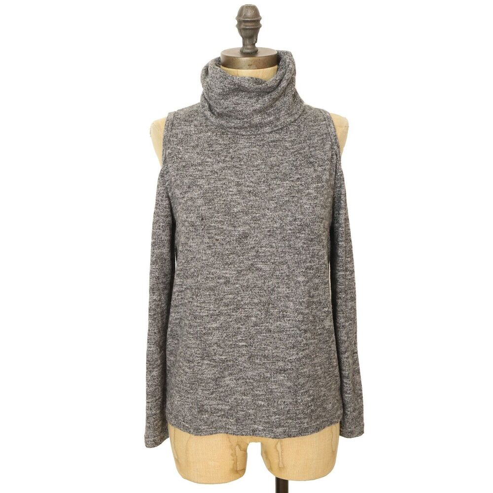 POOF Juniors Cold Shoulder Knit Turtleneck Top Size S Heathered Gray EUC B45